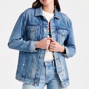 Lucky Brand Women's Tomboy Trucker Distressed Denim Jean Jacket LG